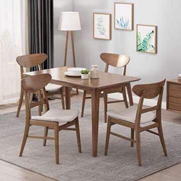 Christopher Knight Home Helen Mid-Century Modern Dining Chairs (Set of 4), Polyester,Rubberwood, Light Beige, Walnut