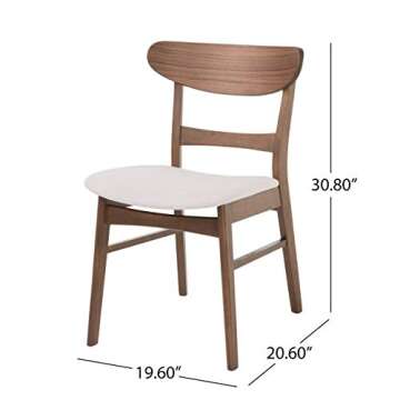 Christopher Knight Home Helen Mid-Century Modern Dining Chairs (Set of 4), Polyester,Rubberwood, Light Beige, Walnut