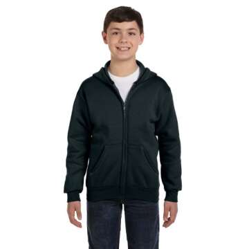 Hanes Boys' EcoSmart Full Zip Hooded Jacket, Black, Medium