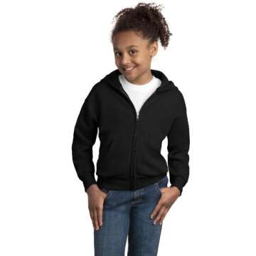 Hanes Boys' EcoSmart Full Zip Hooded Jacket, Black, Medium