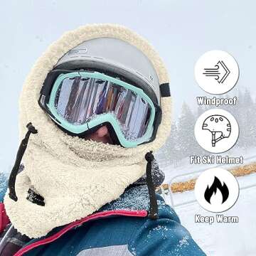 Senllen Balaclava Cold Weather Fleece Windproof Ski Mask Winter Breathable Thermal Face Mask Neck Warmer Scarf Helmet Hood for Men/Women Beige