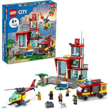 LEGO City Fire Station Set 60320 - Helicopter, Fire Engine & Minifigures