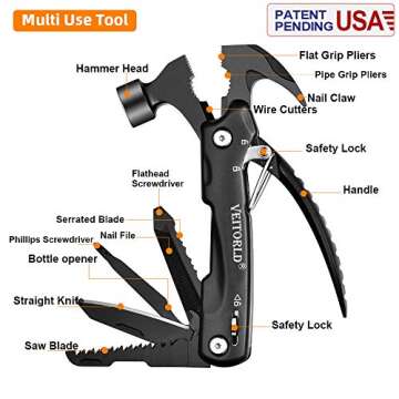 VEITORLD Gifts for Men Dad Husband, Unique Anniversary Birthday Gifts Ideas for Men Him Boyfriend Grandpa, All in One Tools Mini Hammer Multitool, Cool Camping Hunting Gadgets