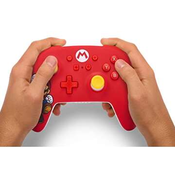 PowerA Wireless Nintendo Switch Controller - Mario Joy, AA Battery Powered (Battery Included), Pro Controller for Switch, Advanced Gaming Buttons, Officially Licensed by Nintendo (Renewed)