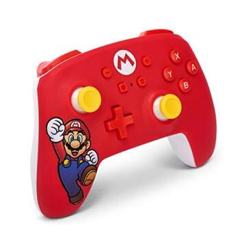 PowerA Wireless Nintendo Switch Controller - Mario Joy, AA Battery Powered (Battery Included), Pro Controller for Switch, Advanced Gaming Buttons, Officially Licensed by Nintendo (Renewed)