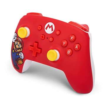 PowerA Wireless Nintendo Switch Controller - Mario Joy, AA Battery Powered (Battery Included), Pro Controller for Switch, Advanced Gaming Buttons, Officially Licensed by Nintendo (Renewed)