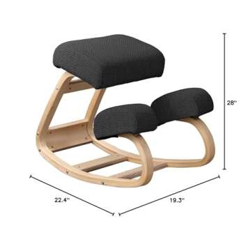 Ergonomic Kneeling Chair, Desk Chair for Office Home - Improve Your Posture with Angled Rocking Stool - Solid Wood Rocking Chair with High-Resilience Foam Seat Cushions