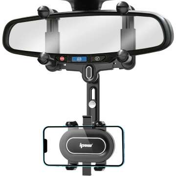 IPOW 2023 Upgraded Large Rearview Mirror Phone Holder - 360° Rotatable, Anti-Shake Design