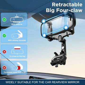 IPOW 360° Rotatable Car Phone Holder for Rearview Mirror