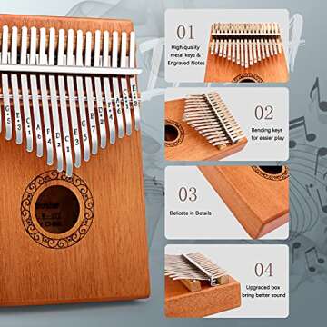 YUNDIE 17 Keys Kalimba Thumb Piano - Portable Mbira with Tune Hammer