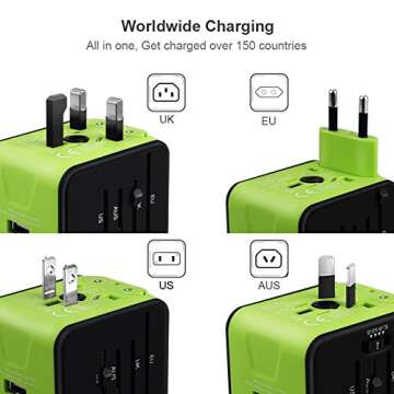 Universal Travel Adapter, All-in-one International Travel Charger with 2.4A Dual USB, Travel Power Adapter Travel Wall Charger for US, UK, EU, AU & Asia Covers 150+Countries (Green)