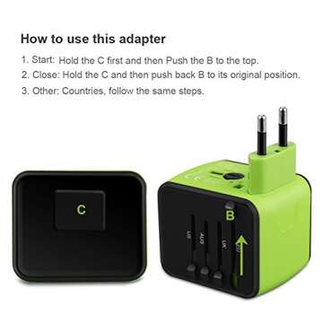 Universal Travel Adapter, All-in-one International Travel Charger with 2.4A Dual USB, Travel Power Adapter Travel Wall Charger for US, UK, EU, AU & Asia Covers 150+Countries (Green)