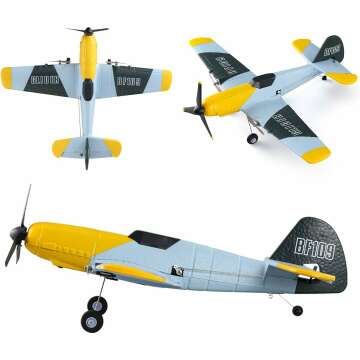 HAWK'S WORK 3 Channel RC Plane BF-109, Remote Control Airplane Ready to Fly, 2.4GHz 6-axis Gyro Stabilizer, Easy to Fly for Kids & Beginners