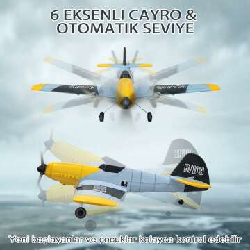 HAWK'S WORK 3 Channel RC Plane BF-109, Remote Control Airplane Ready to Fly, 2.4GHz 6-axis Gyro Stabilizer, Easy to Fly for Kids & Beginners