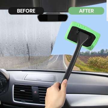 6PCS Windshield Cleaning Tool Car Window Cleaner with 5 Reusable and Washable Microfiber Pads and Extendable Handle Auto Inside Glass Wiper Kit Green (Green)