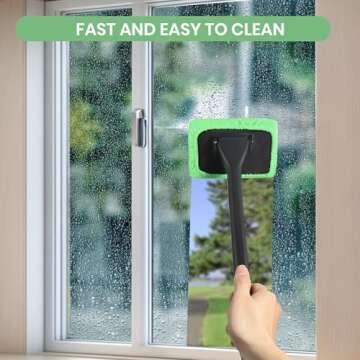 6PCS Windshield Cleaning Tool Car Window Cleaner with 5 Reusable and Washable Microfiber Pads and Extendable Handle Auto Inside Glass Wiper Kit Green (Green)