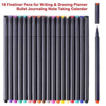 iBayam Colored Journal Planner Pens - Fine Point Markers for Bullet Journaling, Note Taking & Coloring, 18-Pack