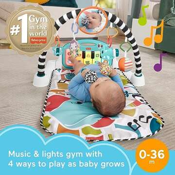 Fisher-Price Baby Gift Set Glow and Grow Kick & Play Piano Gym Blue Playmat & Musical Learning Toy with 2 Rattle Maracas for Newborns Ages 0+ Months