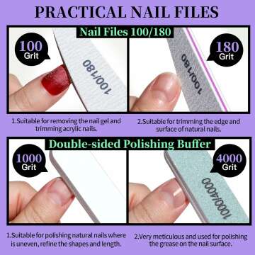 FANDAMEI Manicure and Pedicure Tools Kit, Nail Files 100/180, Nail Buffer Block, Nail Cuticle Nippers, Cuticle Pusher, Cuticle Peeler, Nail Lifter for Ingrown Toenails, Toenail File, Purple