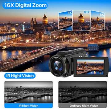 4K 48MP Camcorder with WiFi and Night Vision Features