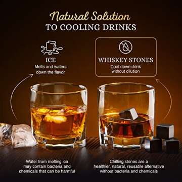 Whiskey Stones Gift Set by Royal Reserve – Artisan Crafted Reusable Chilling Rocks for Scotch Bourbon – Valentines Day Gifts for Him Men Husband Boyfriend Guy