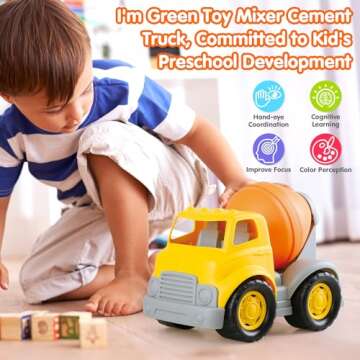 PLAY Eco-Friendly Cement Mixer Toy Truck, [USDA Certified] No BPA/Phthalate/PVC, Recycled Bioplastic Construction Vehicle Gift for Boy Girl, Fine Motor Skills Car Toys