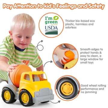 PLAY Eco-Friendly Cement Mixer Toy Truck, [USDA Certified] No BPA/Phthalate/PVC, Recycled Bioplastic Construction Vehicle Gift for Boy Girl, Fine Motor Skills Car Toys