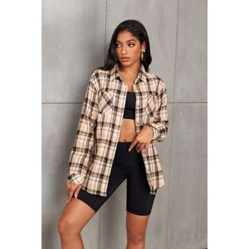 Oversized Plaid Flannel Shirt for Women - Deer Lady