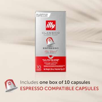 Illy Espresso Compatible Capsules - Single-Serve Coffee Capsules & Pods - Classico Roast - Notes Of Caramel, Orange Blossom & Jasmine Coffee Pods - For Nespresso Coffee Machines – 10 Count