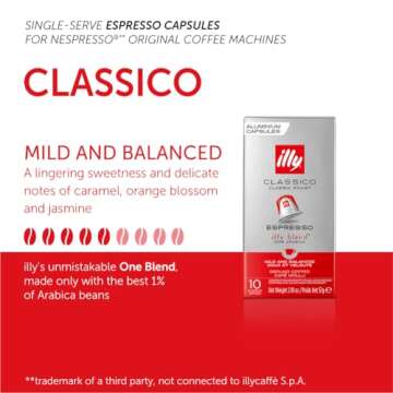 Illy Espresso Compatible Capsules - Single-Serve Coffee Capsules & Pods - Classico Roast - Notes Of Caramel, Orange Blossom & Jasmine Coffee Pods - For Nespresso Coffee Machines – 10 Count