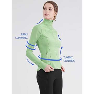 Lock and Love LL QJC3008 Women's Running Shirt Full Zip Workout Track Jacket with Thumb Holes M Pistachio