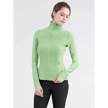 Lock and Love LL QJC3008 Women's Running Shirt Full Zip Workout Track Jacket with Thumb Holes M Pistachio