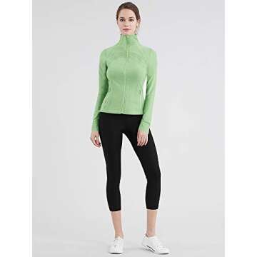 Lock and Love LL QJC3008 Women's Running Shirt Full Zip Workout Track Jacket with Thumb Holes M Pistachio