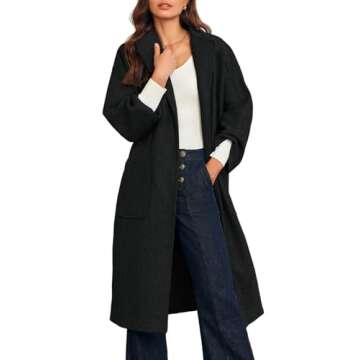 Cicy Bell Womens Long Pea Coats Oversized Wrap Wool Blend Trench Coats Winter Open Front Cardigan Overcoats