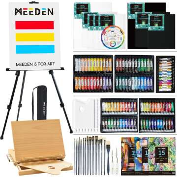 MEEDEN 142-piece Deluxe Painting Set with Aluminum & Solid Beech Wood Easel, Painting Kit for Adults, 108 Acrylic, Oil, Watercolor Paint Set, Canvas, Paintbrushes, Art Supplies for Artists Beginners