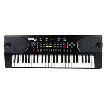 RockJam 49 Key Keyboard Piano with Power Supply, Sheet Music Stand, Piano Note Stickers & Simply Piano Lessons, Black