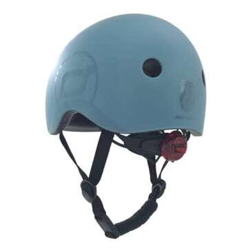 Scoot & Ride Kids Helmet with Adjustable Strap, LED Safety Light, and Magnetic No-Pinch Clip STEEL