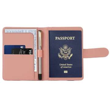 Melsbrinna Passport Holder Covers Case, Waterproof Rfid Blocking Travel Wallet Passport Holder with Pen Holder, Cute Passport Book for Women/Men (Baby pink)