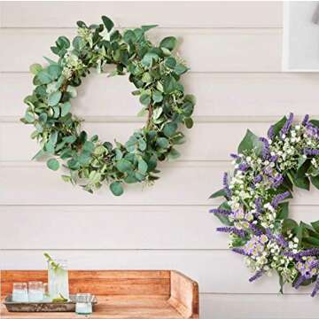 LIFEFAIR Wreaths for Front Door, 20 Inch Artificial Green Eucalyptus Leaf Wreath, Spring Summer Wreath for Window Home Porch Farmhouse Patio Garden Decor, House Warming Gifts