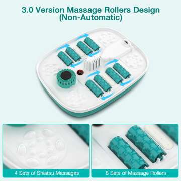 Collapsible Foot Spa with Heat, Bubble, Red Light, and Temperature Control, Foot Bath Massager with 8 Shiatsu Massage Rollers, Pedicure Foot Spa for Relaxation - FS01A