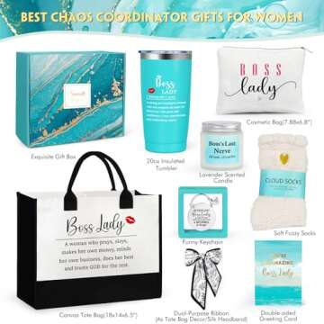 Boss Lady Gifts for Women, Best Boss Gifts for Women with Canvas Tote Bag, Funny Boss Christmas Gifts for Women, Cool Gifts for Bosses Female, Office Appreciation Gifts for Birthday Boss Day