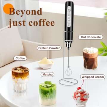 Colarlemo Milk Frother Handheld Rechargeable with Stand, Frother Wand Drink Mixer Electric Whisk for Coffee, Detachable With 3 Stainless Whisks, Hand Mixer for Lattes, Cappuccino, Matcha, Egg, Black