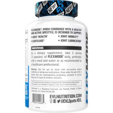 Evlution High Absorption Joint Support Supplement Nutrition FLEXMODE Joint Supplement with Advanced Joint Vitamins Including Glucosamine Chondroitin MSM Boswellia and Hyaluronic Acid - 30 Servings