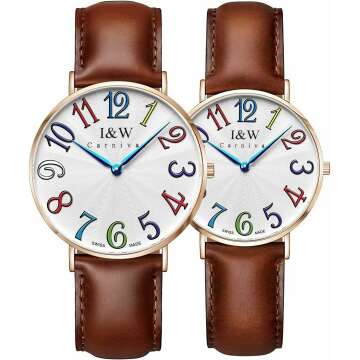 MASTOP Couples Watches Set - Rose Gold Ultrathin Leather Band, Swiss Quartz