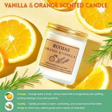 Scented Candle Natural Soy Candle Vanilla & Orange Aromatherapy Candle Gifts for Mom Women Dad, Holiday Candle, Spa Candle, 45 Hour Burn Time (7oz)