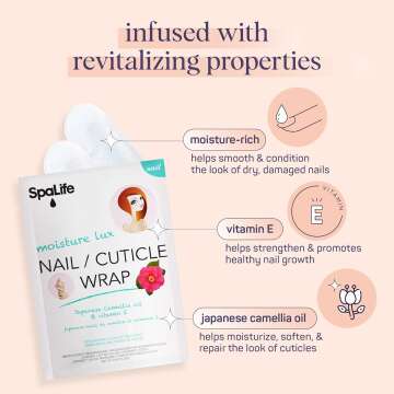 SpaLife Japanese Camellia Oil & Vitamin E Nail Cuticle Wrap 6-Pack (60 Count) - Moisturizing Nail Masks, Dermatologist Recommended, Hydrating Cuticle Repair Mask for Brittle Nails, Nail Spa Treatment