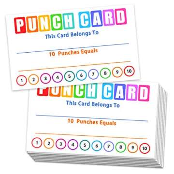 Punch Cards Circle Hand Punch Kit, 3.5" x 2.1", Incentive Loyalty Reward Card for Classroom Business Kids Behavior Students Teachers, Pack of 108