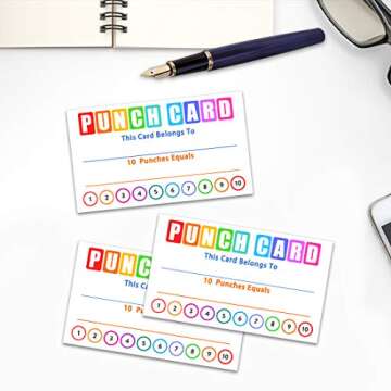 Punch Cards Circle Hand Punch Kit, 3.5" x 2.1", Incentive Loyalty Reward Card for Classroom Business Kids Behavior Students Teachers, Pack of 108