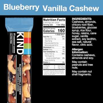 KIND Bars, Blueberry Vanilla Cashew, Healthy Snacks, Gluten Free, 5g Protein, 12 Count