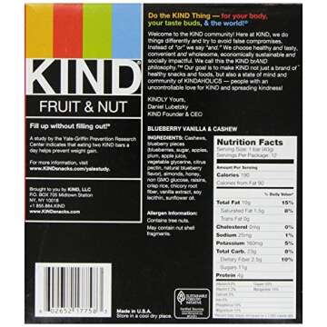 KIND Bars, Blueberry Vanilla Cashew, Healthy Snacks, Gluten Free, 5g Protein, 12 Count